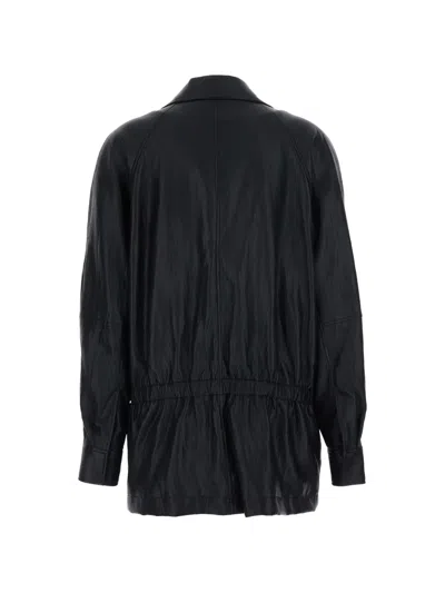 Rame Tech Fabric Blazer Jacket With Shirt Collar And Button Front In Black