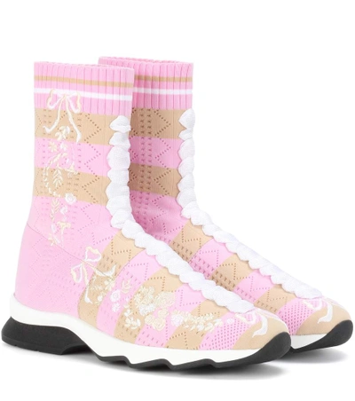 Fendi Embroidered High-top Sneakers In Pink