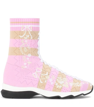 Shop Fendi Embroidered High-top Sneakers In Pink