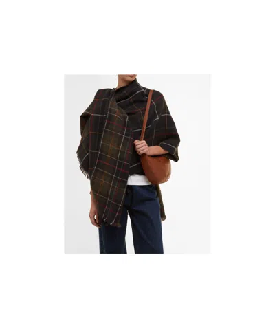 Barbour Check-pattern Fringed Cape In Black