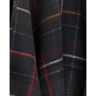 Barbour Check-pattern Fringed Cape In Black