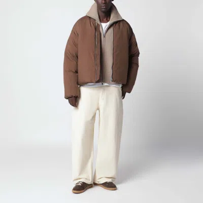 Studio Nicholson Zip-up Down Jacket In Brown