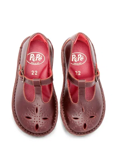 Pèpè T-bar Perforated Sandals In Burgundy