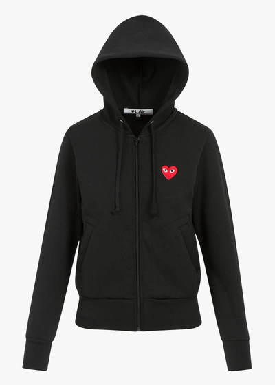Comme Des Garçons Play Red Heart Patch Zip Hooded Sweatshirt In Black