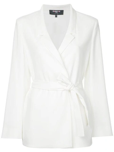 Shop Paule Ka Belted Woven Suit Jacket In White