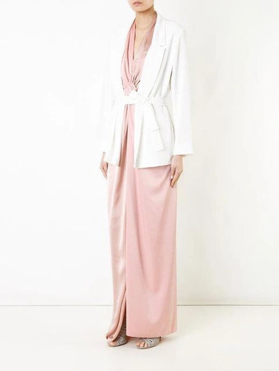 Shop Paule Ka Belted Woven Suit Jacket In White