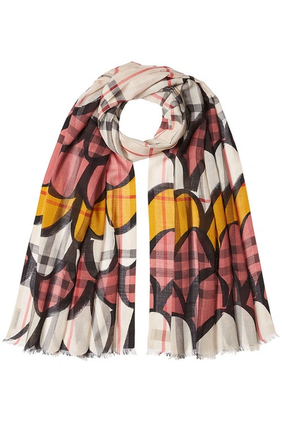 Burberry Print Scarf With Wool And Mulberry Silk In Magenta