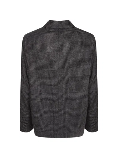 Lardini Check -pattern Long-sleeve Overshirt In Gray