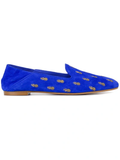 Aquazzura 10mm Pineapple Summer Suede Loafers, Royal Blue