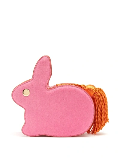Hillier Bartley Bunny Leather And Hair-calf Clutch In Flamingo-pink