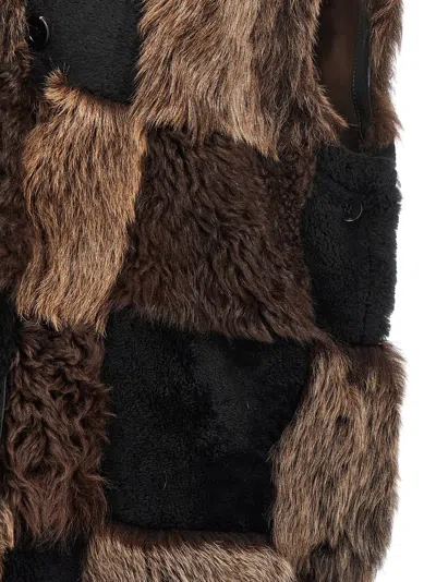 Marni Patchwork Shearling Vest In Brown