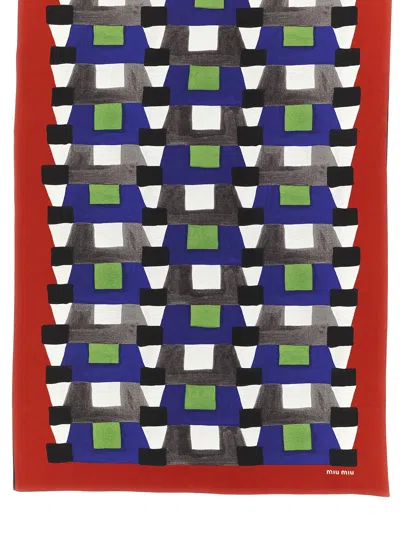 Miu Miu Geometric-patterned Silk Scarf In Multi