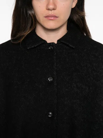 Apuntob Herringbone-pattern Front-button Jacket In Black