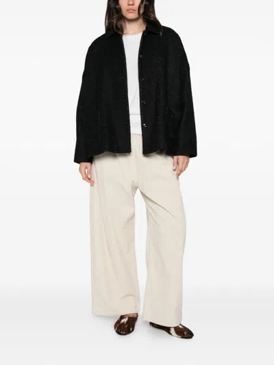 Apuntob Herringbone-pattern Front-button Jacket In Black