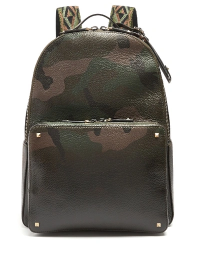 Valentino Garavani 'rockstud' Camouflage Print Leather Backpack In Khaki-green