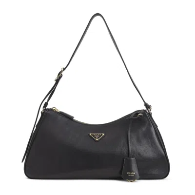 Prada Shoulder Bag Smooth Finish Adjustable Strap In Black