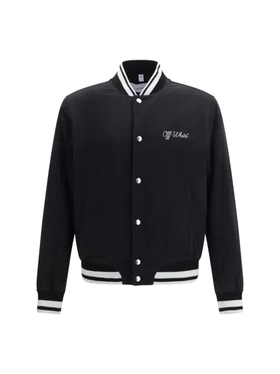 Off-white Script Cotgab Souvenir Varsity Jacket In Black