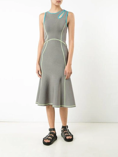 Shop Alexander Wang Contrast Seam Fitted Dress In Grey