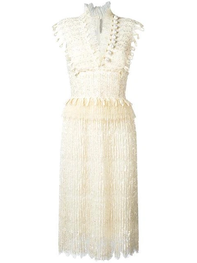 Shop Ermanno Scervino V-neck Fringed Midi Dress In White