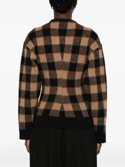 N°21 Check-pattern Button-up Sweater In Black
