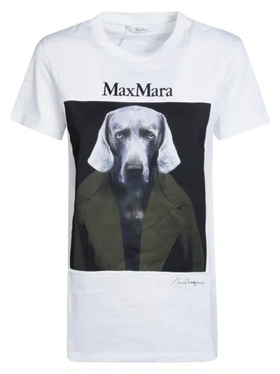 Max Mara Slim Fit Cotton T-shirt With Graphic Print And Contrast Logo In White