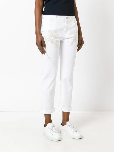 Shop Stella Mccartney Skinny Boyfriend Embroidered Palm Jeans - White