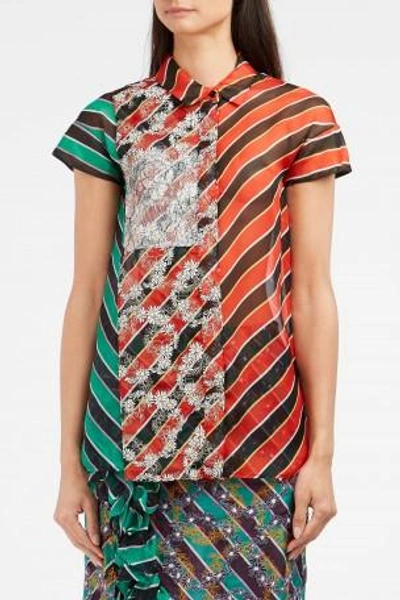 Shop Marco De Vincenzo Stripe And Lace Silk Shirt