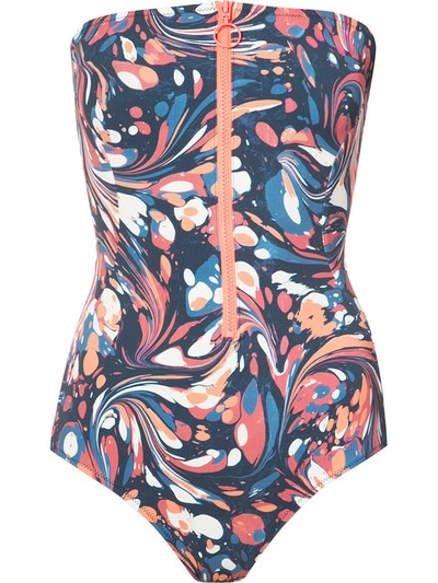 Stella Mccartney Woman Strapless Cutout Printed Swimsuit Coral In Dark Blue