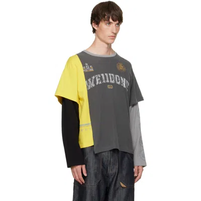 We11 Done Gray Patchwork Layered Long-sleeve T-shirt In Multi