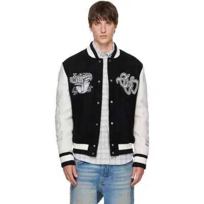 Off-white Black Wool Regular Collage Varsity Jacket In Multi