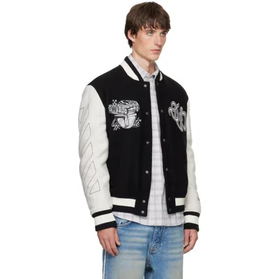 Off-white Black Wool Regular Collage Varsity Jacket In Multi