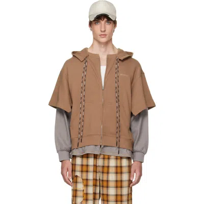 We11 Done Layered Double-string Zip-up Hoodie In Brown | ModeSens