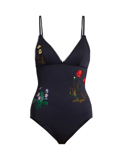 Stella Mccartney Botanical-embroidered Swimsuit In Blue Print