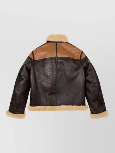 Kenzo Flying Boke Shearling Jacket In Brown