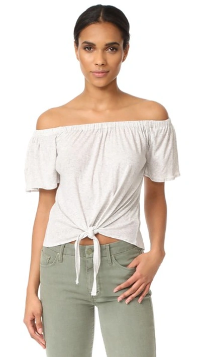 Cupcakes And Cashmere Kathie Off Shoulder Tie Front Top In Heather Ash