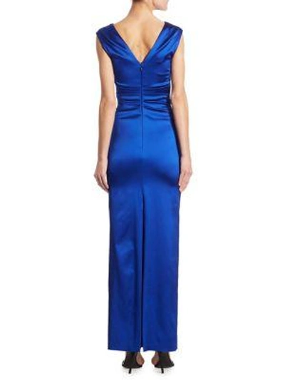 Shop Talbot Runhof Satin Ruched Gown In Majestic Royal