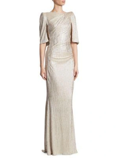 Shop Talbot Runhof Metallic Stretch Cloque Gown In Gold