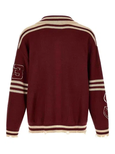 Found Varsity Patch Collared Cardigan In Red