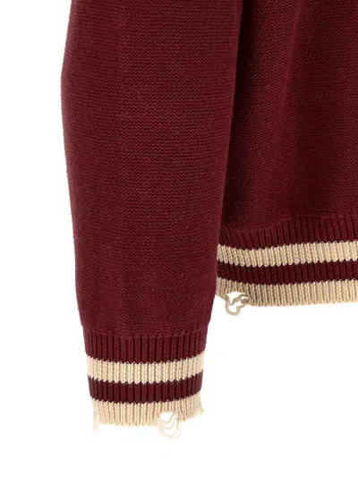 Found Varsity Patch Collared Cardigan In Red