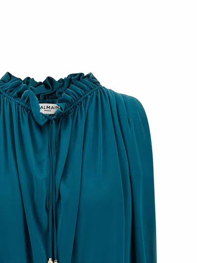 Balmain Solid Color Sleeveless Pullover Top In Blue