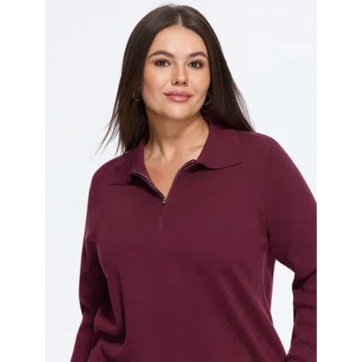 Bloomchic Solid Half Zip Polo Collar Pullover In Purple