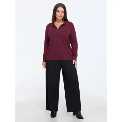 Bloomchic Solid Half Zip Polo Collar Pullover In Purple