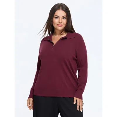 Bloomchic Solid Half Zip Polo Collar Pullover In Purple
