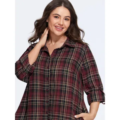 Bloomchic Plaid Roll Tab Sleeve Button Down Jacket In Multi