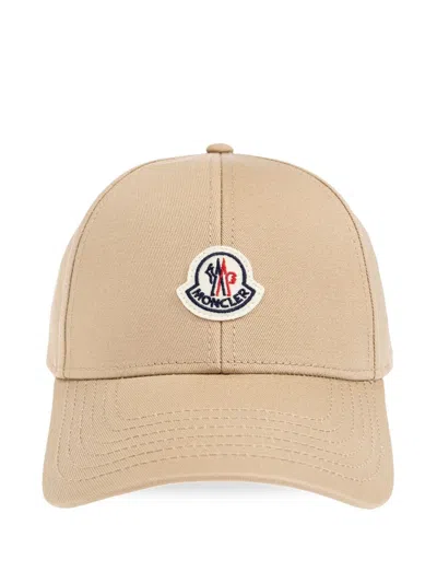 Moncler Logo Patch Cotton Gabardine Baseball Cap In Neutral