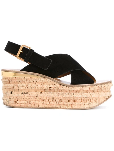 Chloé Black Camille Wedge Sandals