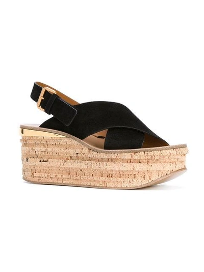 Shop Chloé Camille Wedge Sandals - Black