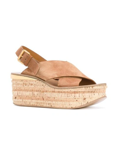Shop Chloé Tan Camille 80 Leather Wedges - Brown