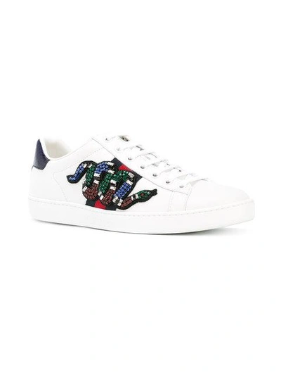 Gucci New Ace Crystal-embroidered Snake Leather Low-top Sneakers In 9161  White | ModeSens