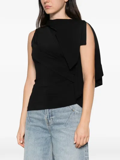 Entire Studios Odeon Asymmetric Draped Top In Black